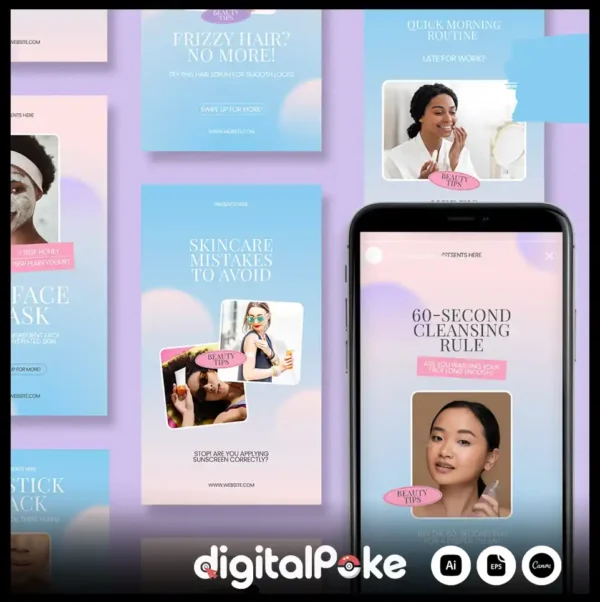 Beauty Tips IG Story Templates  | Canva Editable Social Media Pack
