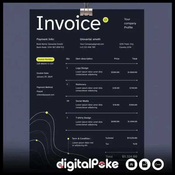 Modern Invoice Template Planners in Blue & Yellow | Professional & Clean Design