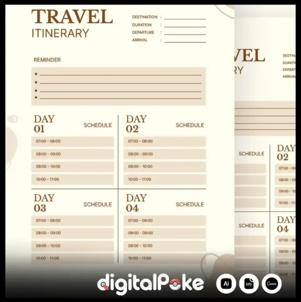 Beige Classic Travel Itinerary Planner | Elegant & Minimalist Travel Organizer